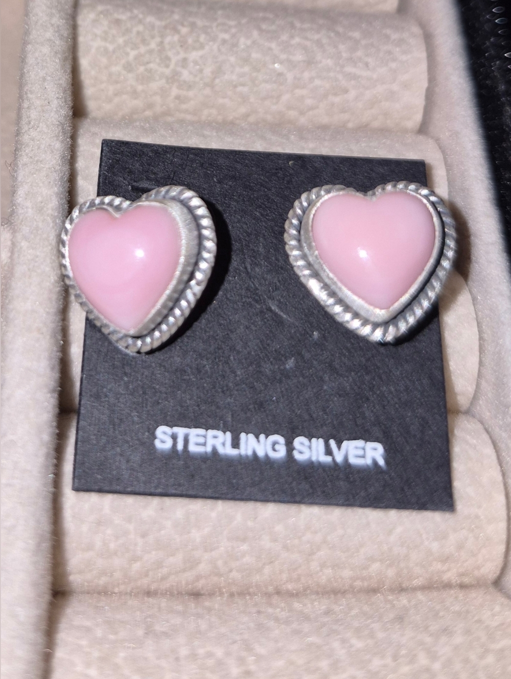 Pink Conch Sterling Silver Pink Heart Stud Earrings